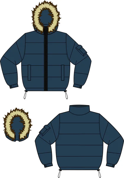 Иллюстрация Пуховой Куртки Меховой Капюшон — стоковый вектор