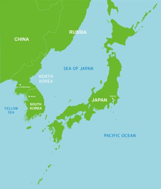 Kuzey Kore / Güney Kore ve Japonya / Uzak Doğu Asya haritası 