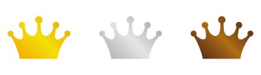Crown vektör simgesi seti (üç renk / altın, gümüş, bronz)