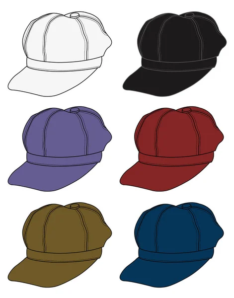 Newsboy Καπέλο Εικονογράφηση Χρωματικές Παραλλαγές — Διανυσματικό Αρχείο