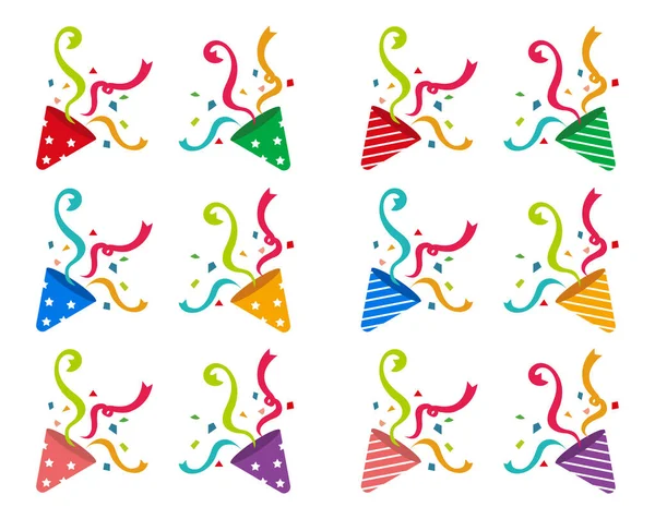 Cracker Party Popper Vektor Flache Illustration Set — Stockvektor