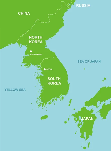 Coréia Norte Coréia Sul Mapa Extremo Oriente Asiático — Vetor de Stock