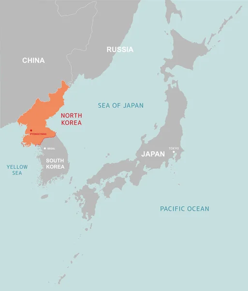 Mappa Della Corea Del Nord Dei Paesi Limitrofi — Vettoriale Stock