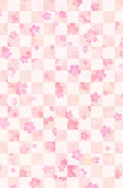 Su boyama şablonu kiraz çiçekleri / Yeni yıl tebrik kartı şablonu / bahar arkaplanı ile kontrol edildi