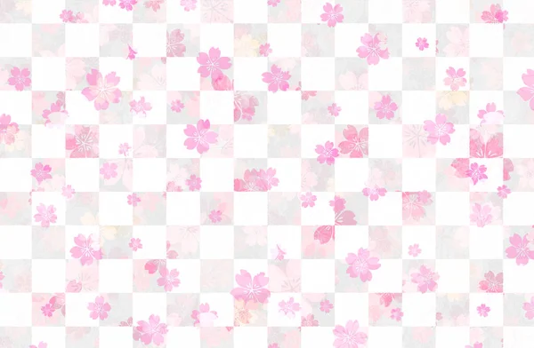 Wassermalerei Karomuster Mit Kirschblüten Vorlage Für Neujahrsgrußkarte Frühlingshintergrund — Stockfoto