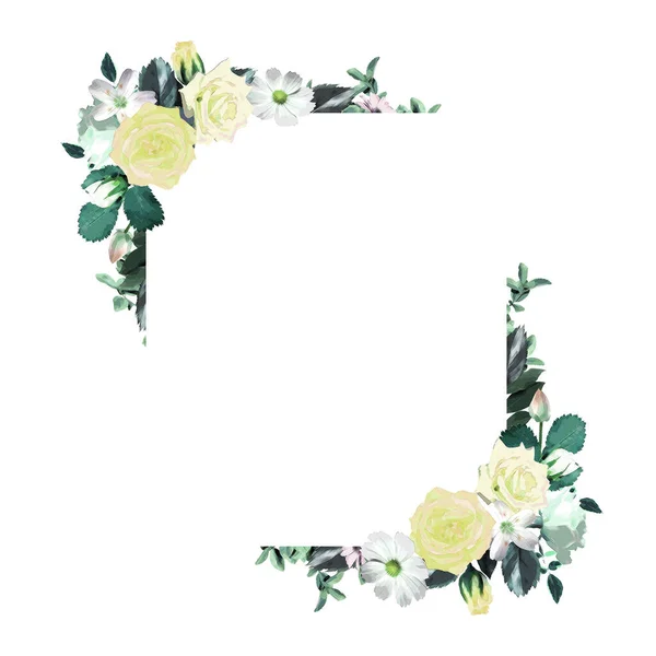 Floral Square Wreath Frame Template — Stock Photo, Image