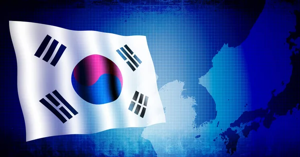 Sydkorea National Flagga Och Östra Asien Karta Web Banner Bakgrund — Stockfoto