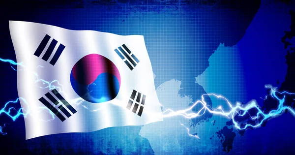 Sydkorea National Flagga Och Östra Asien Karta Web Banner Bakgrund — Stockfoto