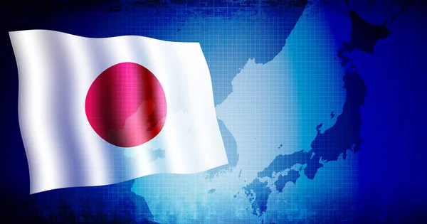 日本国旗和东亚地图 网络横幅背景 文字空间 — 图库照片