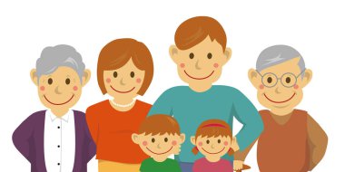 Mutlu aile vektörü çizimi / büyükanne ve büyükbabasıyla (üst gövde)
