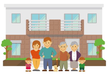 İki aile evde / dubleks evde. 3 kuşak aile çizimi.