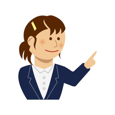 Genç iş kadını bir şey / vektör illüstrasyonunu işaret ediyor