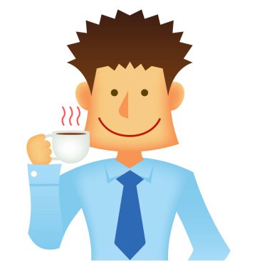 Asyalı iş adamı vektör düz illüstrasyon (üst vücut) / kahve molası