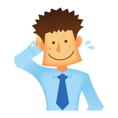 Asyalı iş adamı vektör düz çizim (üst vücut) / utangaç adam, utangaç adam