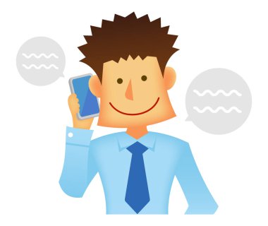 Asyalı iş adamı vektör düz illüstrasyon (üst vücut) / akıllı telefondan konuşma