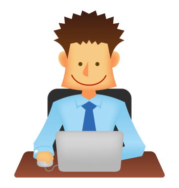 Asyalı iş adamı vektör düz illüstrasyon (üst gövde) / dizüstü bilgisayarla çalışma