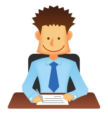 Asyalı iş adamı vektörü düz illüstrasyon (üst gövde) / yazı belgesi, kağıt.