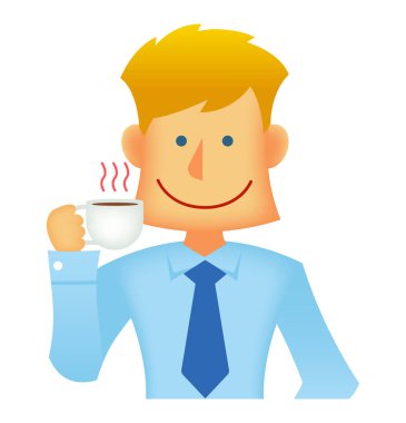 Genç iş adamı vektör düz illüstrasyon (üst vücut) / kahve molası