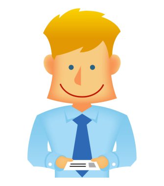 Genç iş adamı vektörü düz illüstrasyon (üst vücut) / karşılıklı kartvizit değişimi