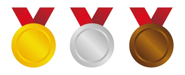 Madalya Ikonu Illüstrasyon Seti Renk Altın Gümüş Bronz — Stok Vektör