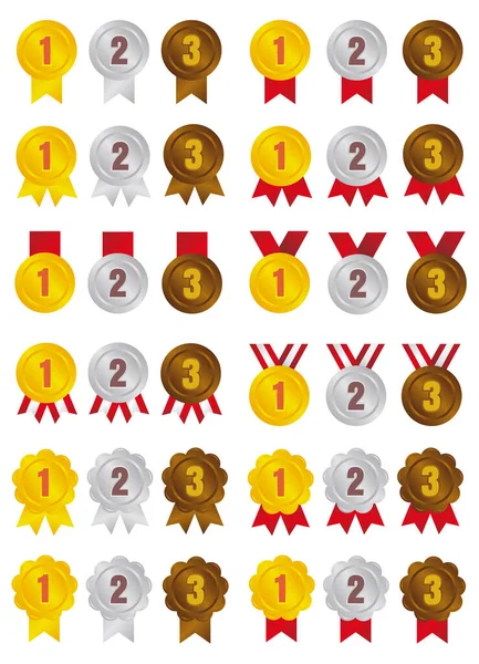 Ranking Medalha Ícone Ilustração Conjunto Primeiro Terceiro Lugar — Vetor de Stock
