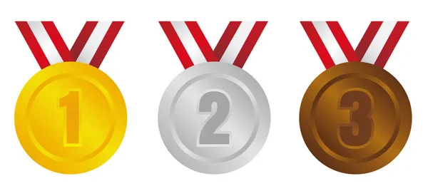 Rangliste Medaillensymbol Illustrationsset Vom Auf Den Platz Farben Gold Silber — Stockvektor