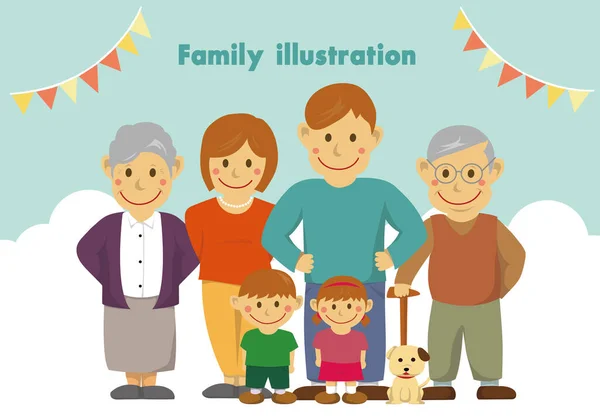 Feliz Ilustração Vetorial Família Com Avós —  Vetores de Stock