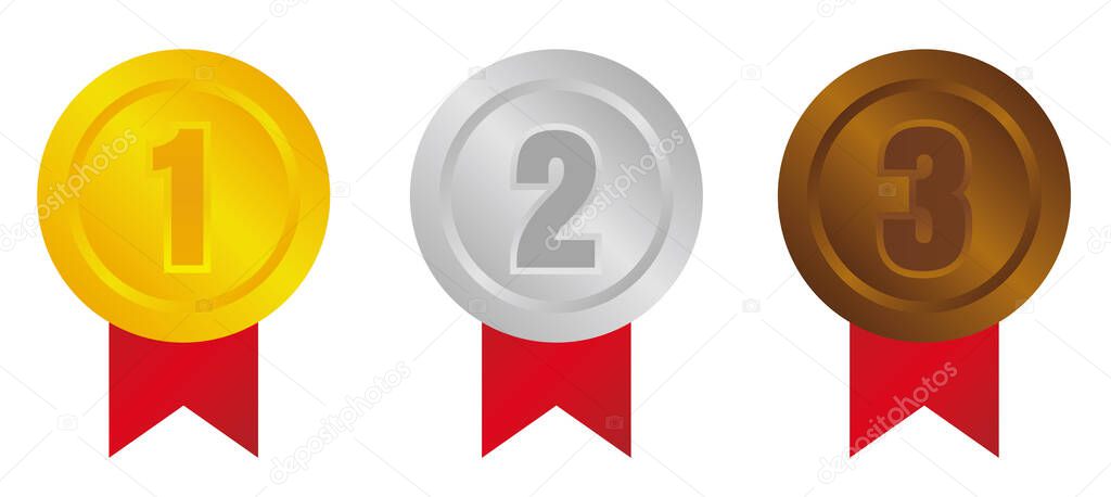 ranking medal icon illustration set. from 1st place to 3rd place. 3 colors (gold/silver/bronze)