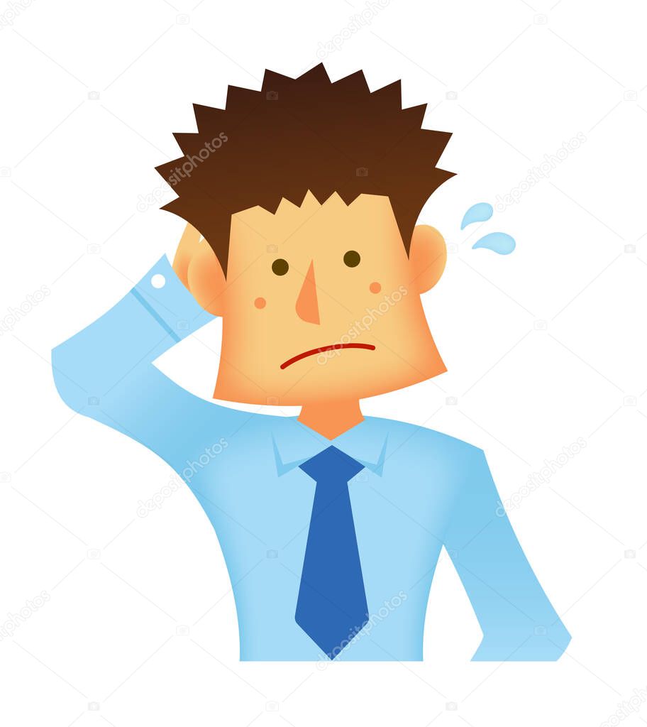 Embarrassed businessman vector illustration (Young asian businessman)