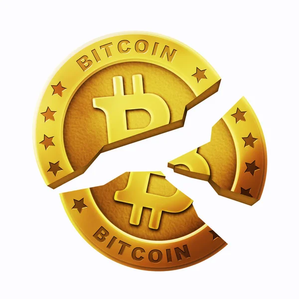 Zlomený Bitcoin Obrázek Ilustrace Zlato — Stock fotografie