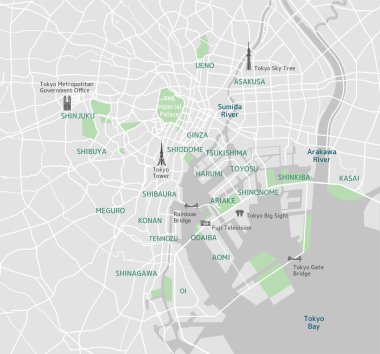 Tokyo Körfezi yol haritası (mekan isimleri, gezi noktaları)