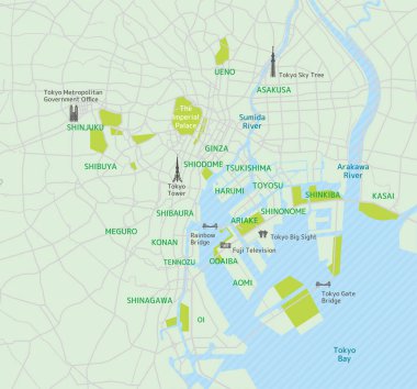 Tokyo Körfezi yol haritası (mekan isimleri, gezi noktaları)