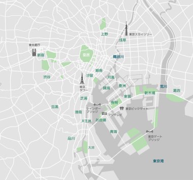 Tokyo Körfezi yol haritası (mekan isimleri, gezi noktaları)
