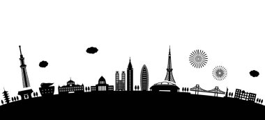 Tokyo Skyline düz vektör çizimi. Tokyo tarihi binaları.
