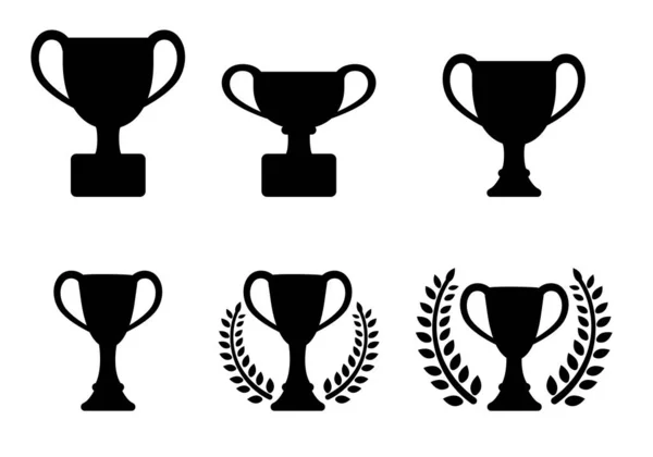 Conjunto Iconos Silueta Copa Trofeo — Archivo Imágenes Vectoriales