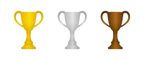 Trophy Cup Icon Illustration Set Vorhanden Gold Silber Bronze Vom — Stockvektor