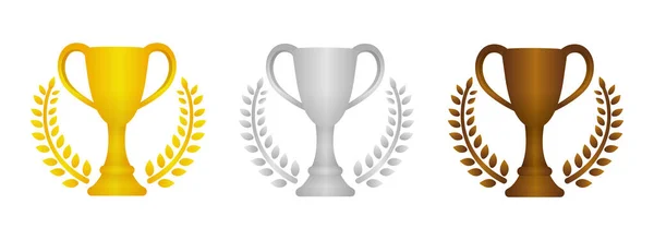 Набор Иконок Кубка Золото Серебро Бронза Места Места — стоковый вектор