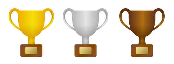 Trophy Cup Icon Illustration Set Vorhanden Gold Silber Bronze Vom — Stockvektor