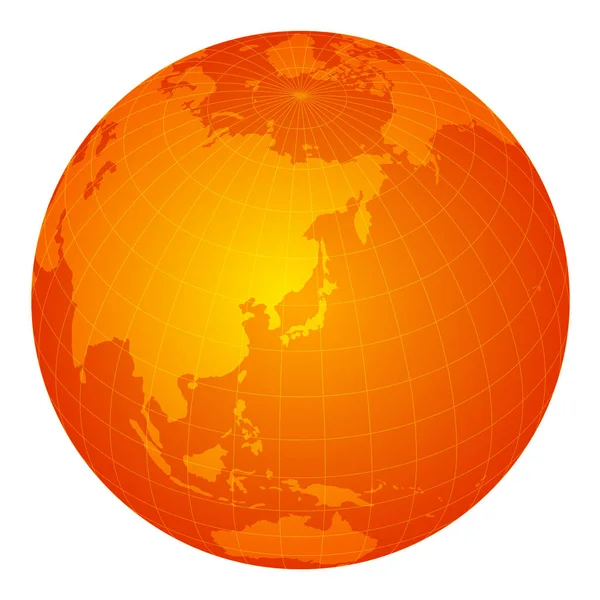 Ilustrace Mapy Světa Globus Koule Zaměřit Japonsko Východní Asii — Stockový vektor