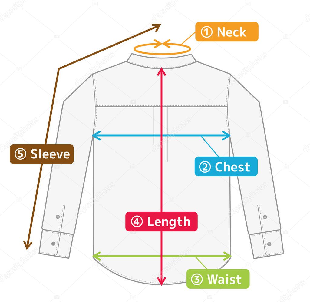 business shirt illustration for size chart
