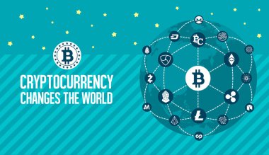 Şifreleme para birimi (bitcoin, altcoin vs.) pankart illüstrasyonu (toprak)