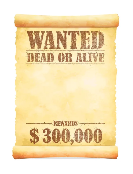 Grunged Wanted Paper Template Vector Illustration American Old West — Stockový vektor