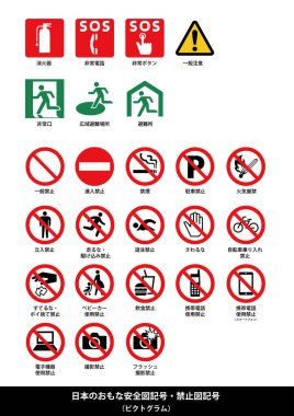 Büyük kamu güvenliği işaretleri ve yasaklama işaretleri (pictogram) / Japonca