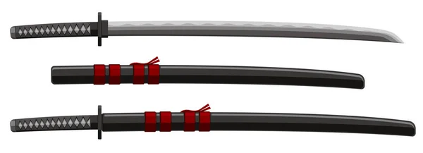 Katana Japoński Miecz Ilustracja Zestaw Broń Samuraja Katana Pochwą — Wektor stockowy