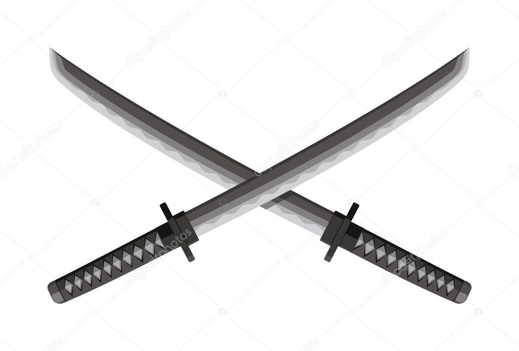 Crossed Katanas (Japanese swords) illustration. Samurai's weapon.