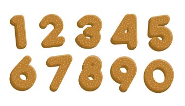 çerez / bisküvi harf illüstrasyon seti (sayılar / 0-9 )