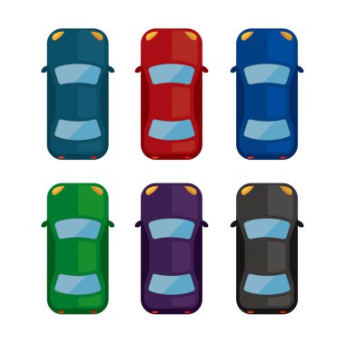 car (yukarıdan görünüm) vektör düz simge resimleme seti