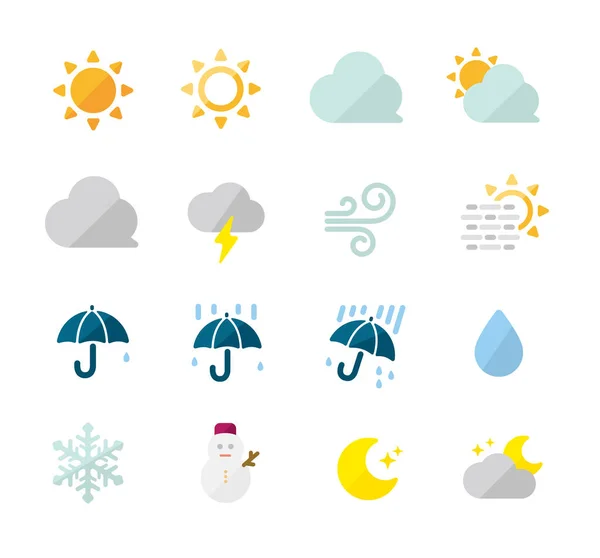 Zestaw Ikon Pogodowych Wersja Kolorystyczna Słońce Deszcz Zachmurzenie Śnieg Mgła — Wektor stockowy