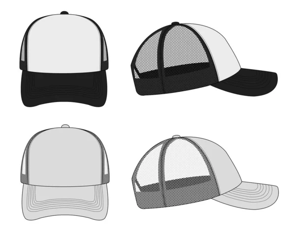 Trucker Cap Mesh Cap Plantilla Ilustración Conjunto — Archivo Imágenes Vectoriales