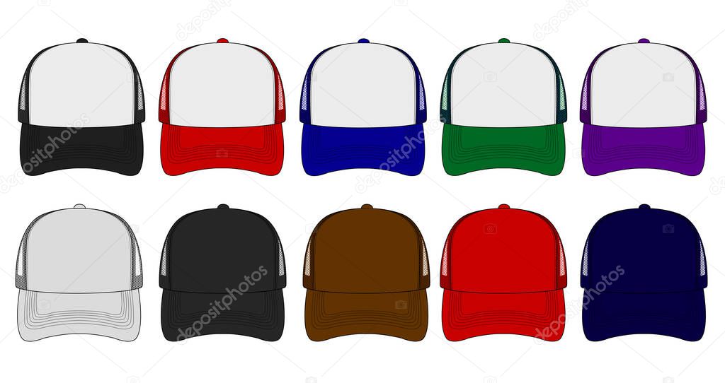 trucker cap / mesh cap template illustration set (front view)